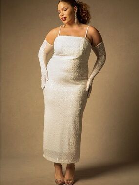 NWT Eloquii White Sequin Midi Slip Dress